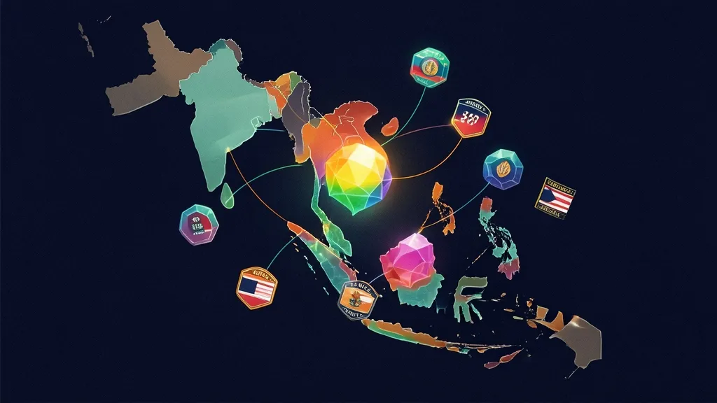 Stylised map of Southeast Asia with ASEAN countries as glowing crystals