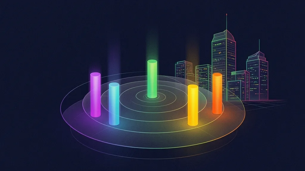 Translucent radar chart with four glowing pillars representing scoring dimensions